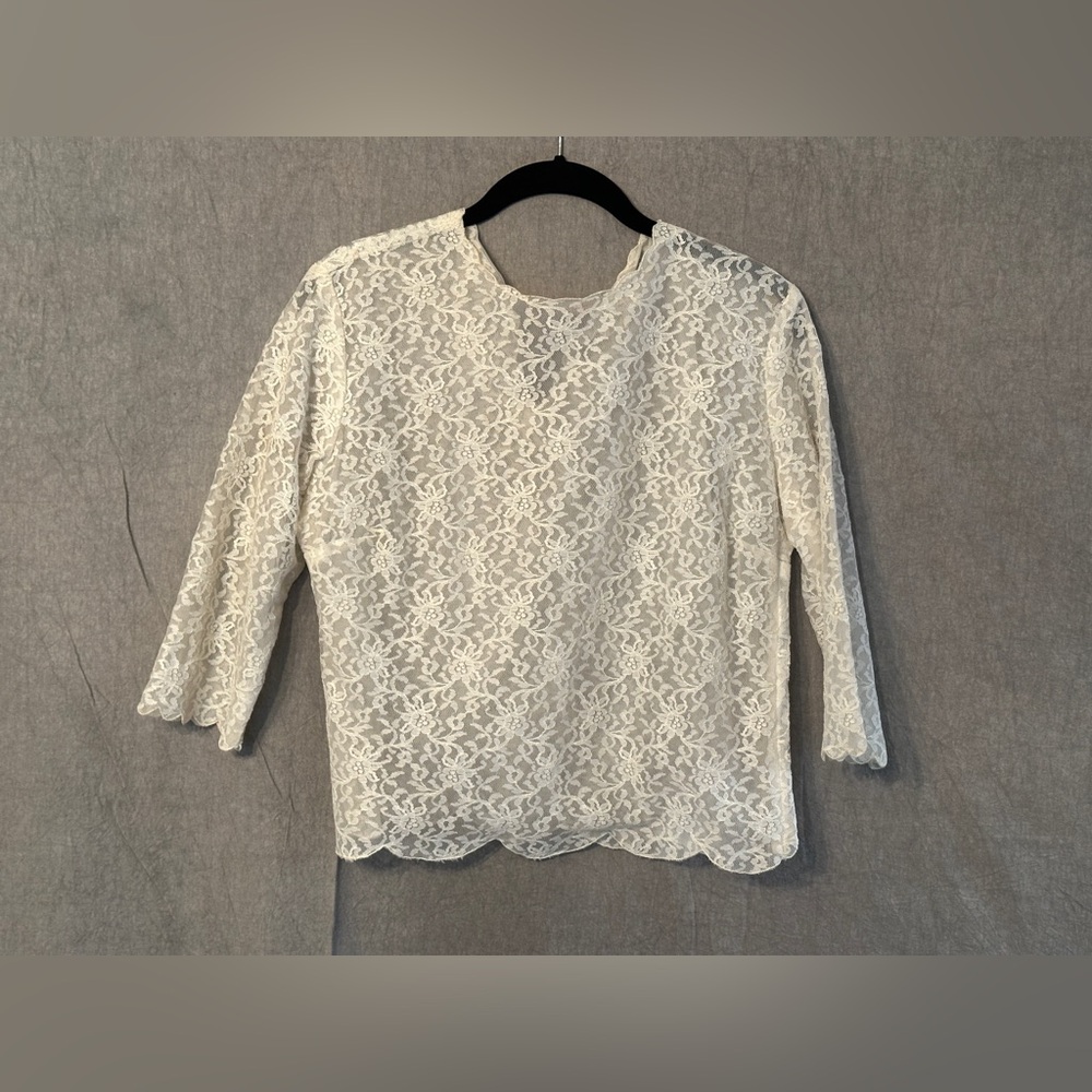 Simple White Sheer Lace Blouse